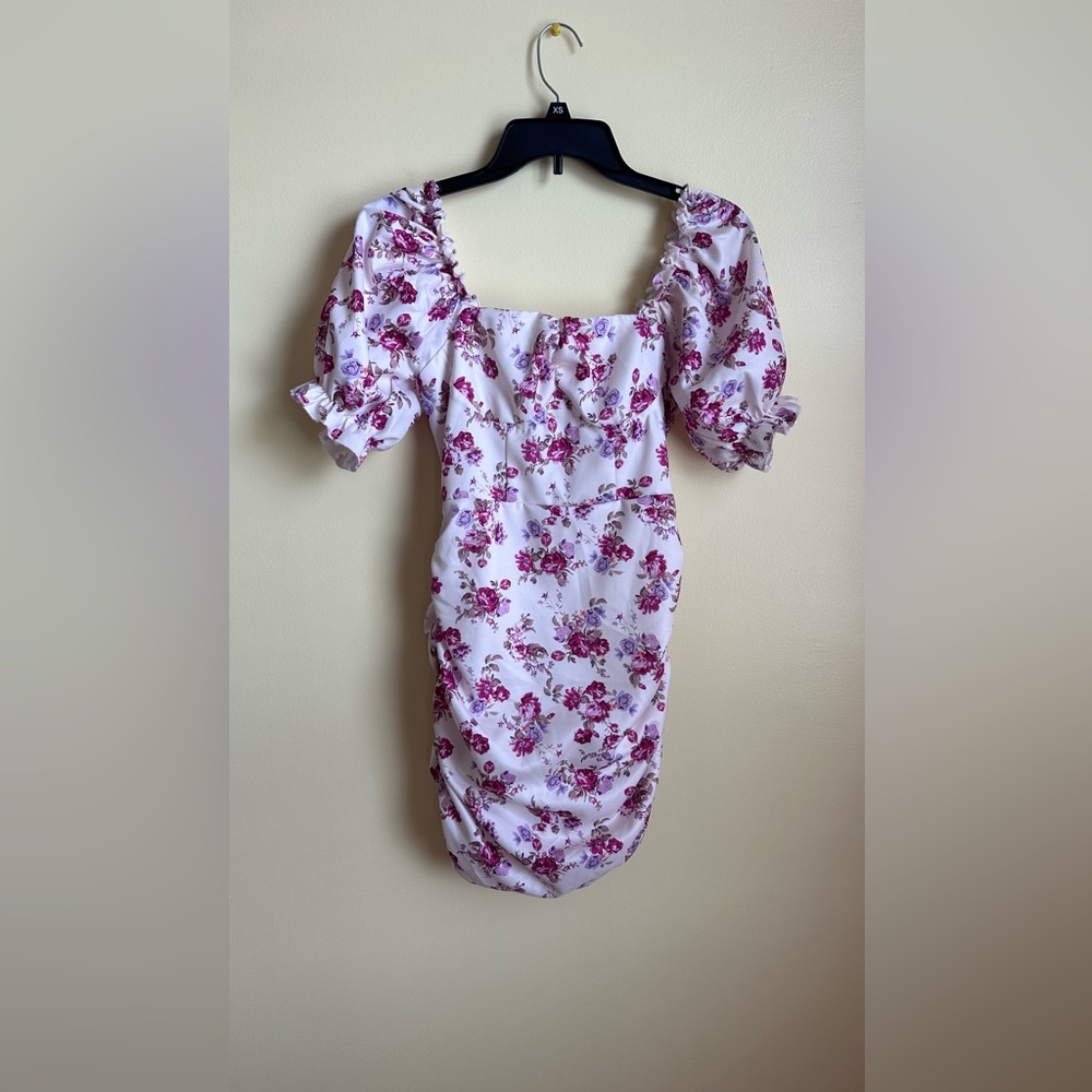 floral white knee length dress
